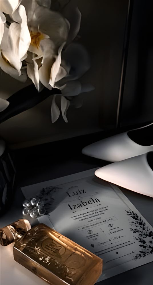 Convite de casamento e perfume sobre a mesa
